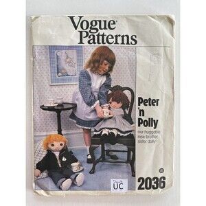 Vtg Vogue Sewing Pattern 2036 Peter & Polly 24" Rag DOLLS With OUTFITS UNCUT
